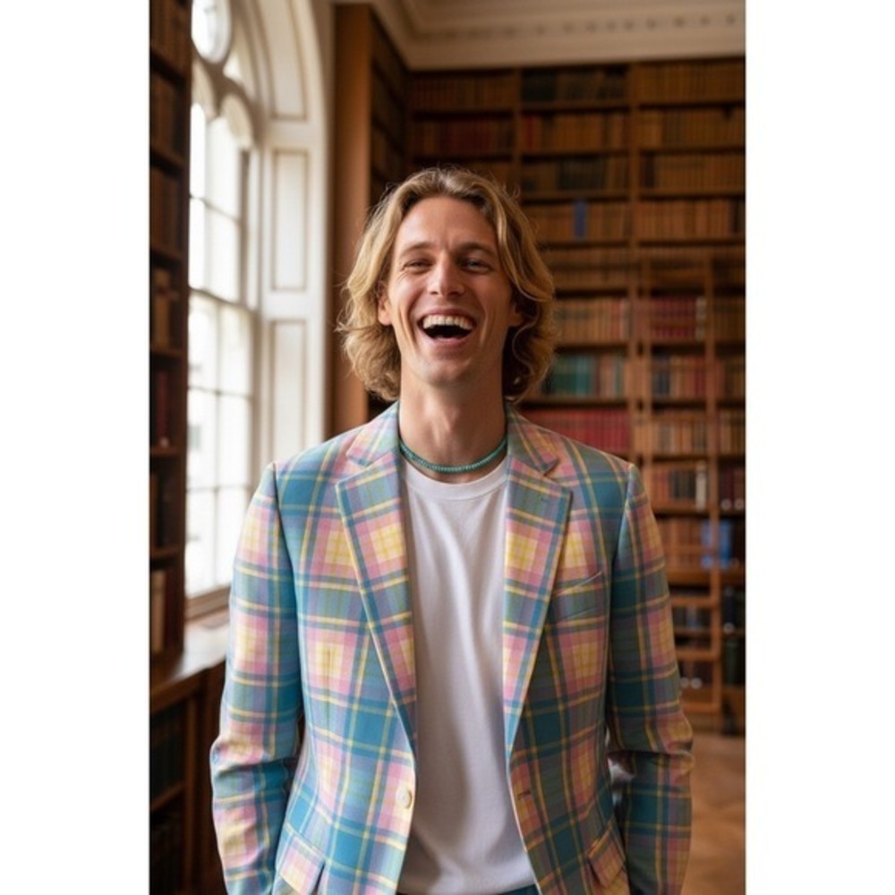 Shinesty The Burnished Broker Plaid Pastel Stretch Blazer 40 R 2 Button Pride‎